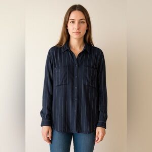 A New Day Navy Blue and White Striped Shirt